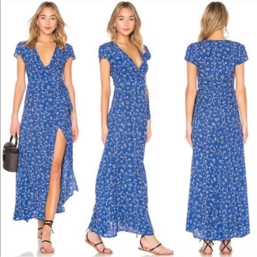 Amuse Society Summer Safari Dress Blue Coast Floral Sz Medium Wrap Cocktail